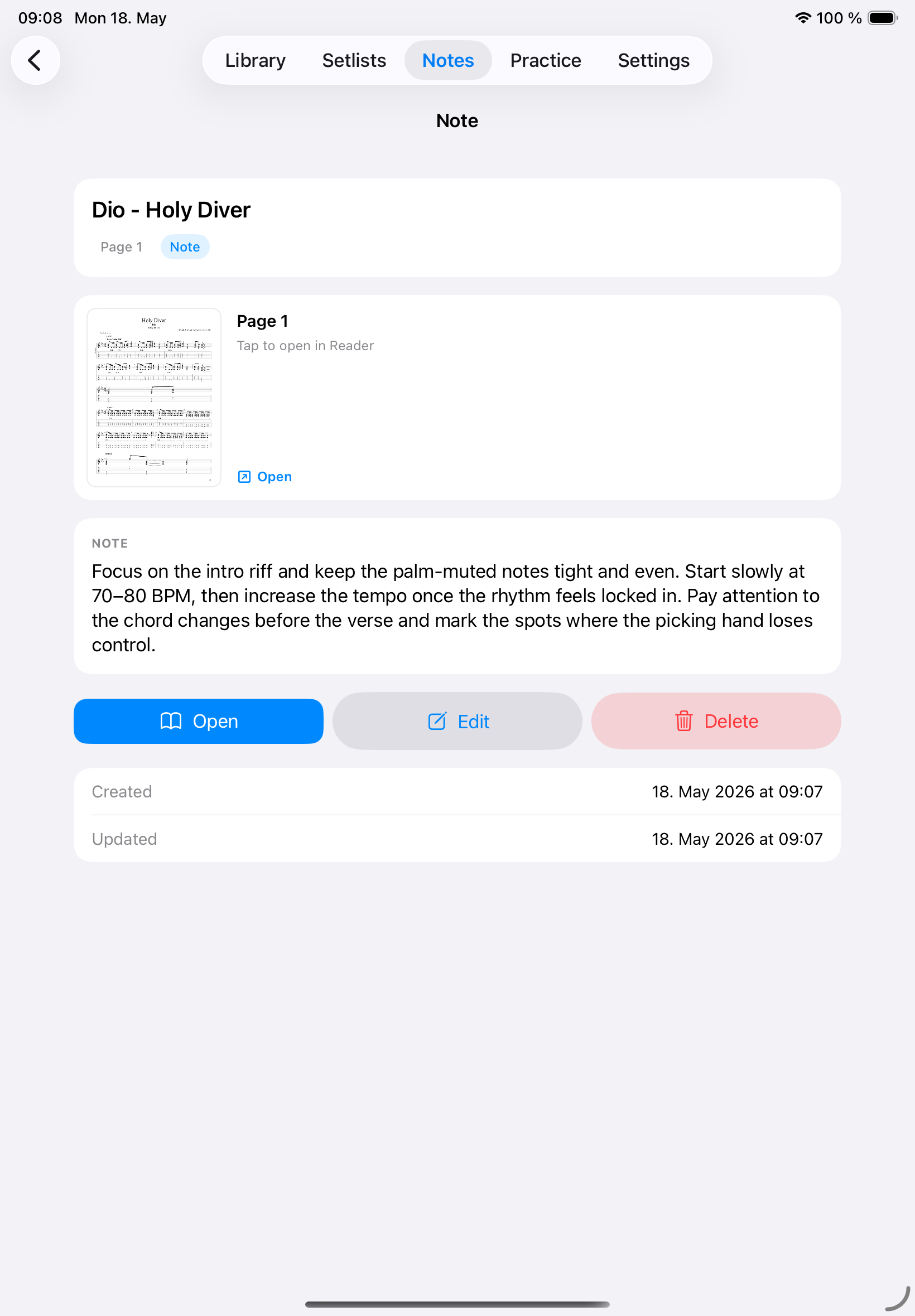 Note detail screen